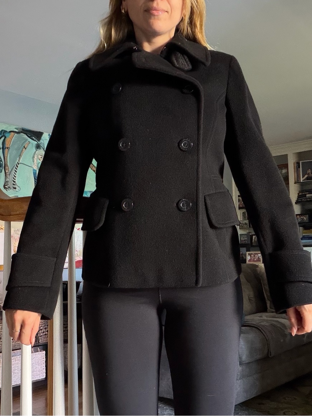 MICHAEL Michael Kors Black Double-Breasted Pea Coat